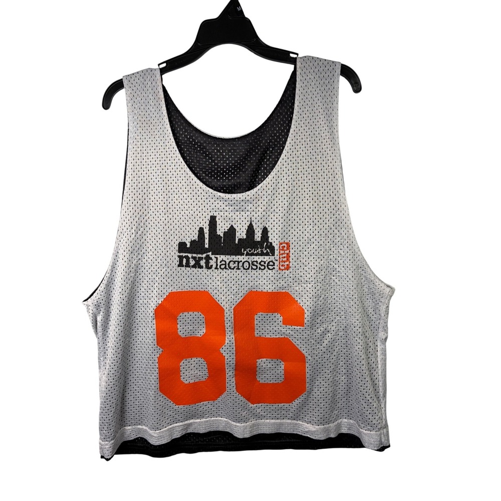 Yale Lacrosse Pinnie Kids Medium White Black Reversible Excellent Mesh Jersey 86